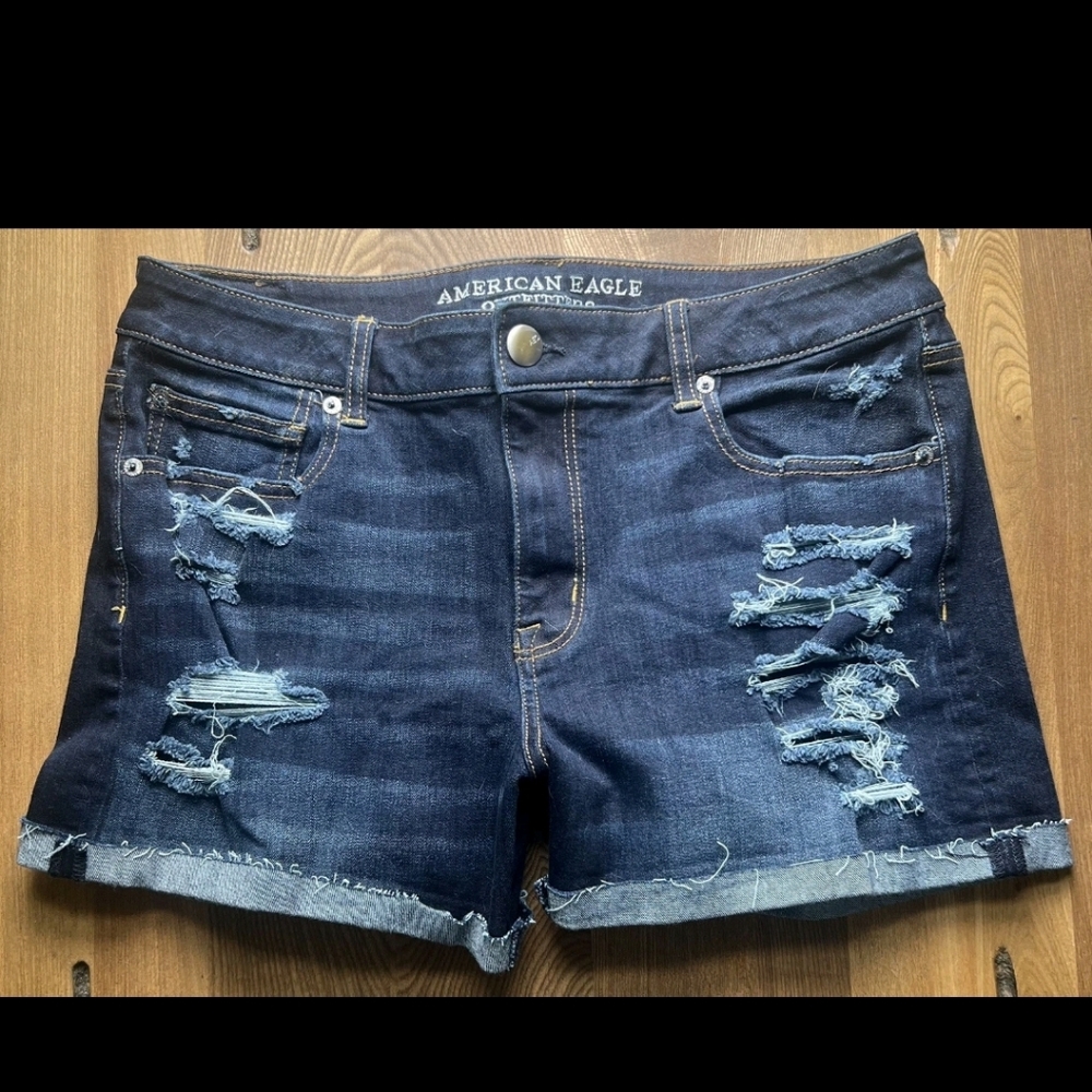 American Eagle Outfitters Women's Ripped Jean Shorts - Navy